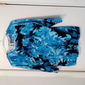 Issac Mizrahi Live! Blue Floral Cardigan Sweater 3/4 Sleeves sz XS